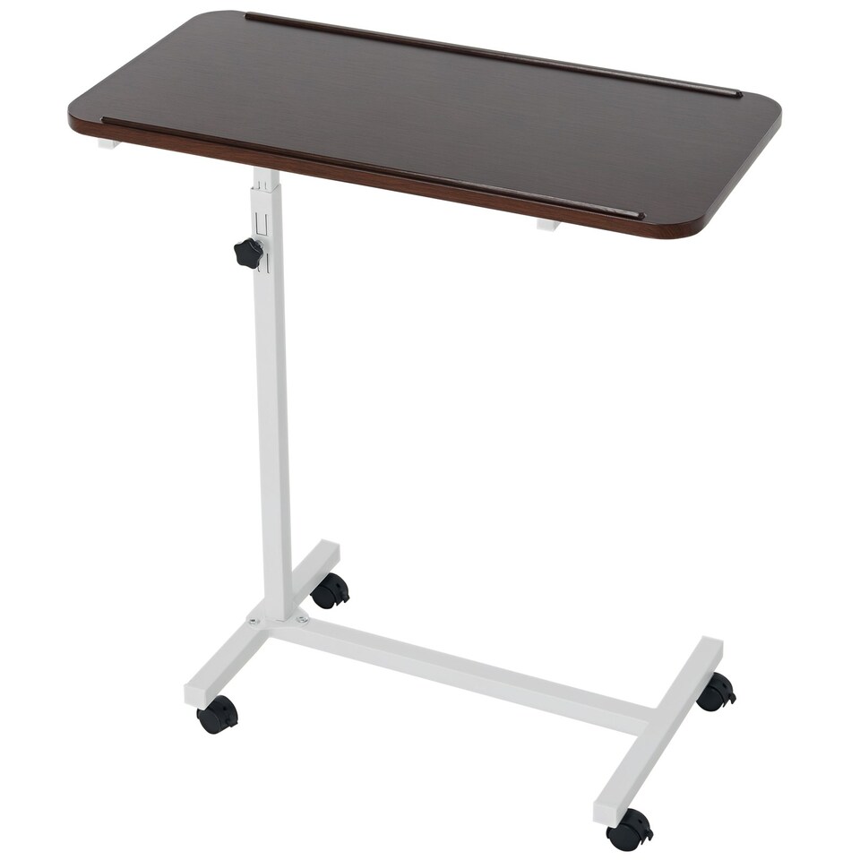image 1 of HOMCOM C-Shaped Mobile Table Sofa Over Bed Side Nightstand w/ Casters, Brown