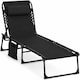 image 2 of Black Folding Sun Lounger with Adjustable Backrest - Portable Sunbed Chair, Steel Frame, Oxford Fabric, Garden Recliner Bed