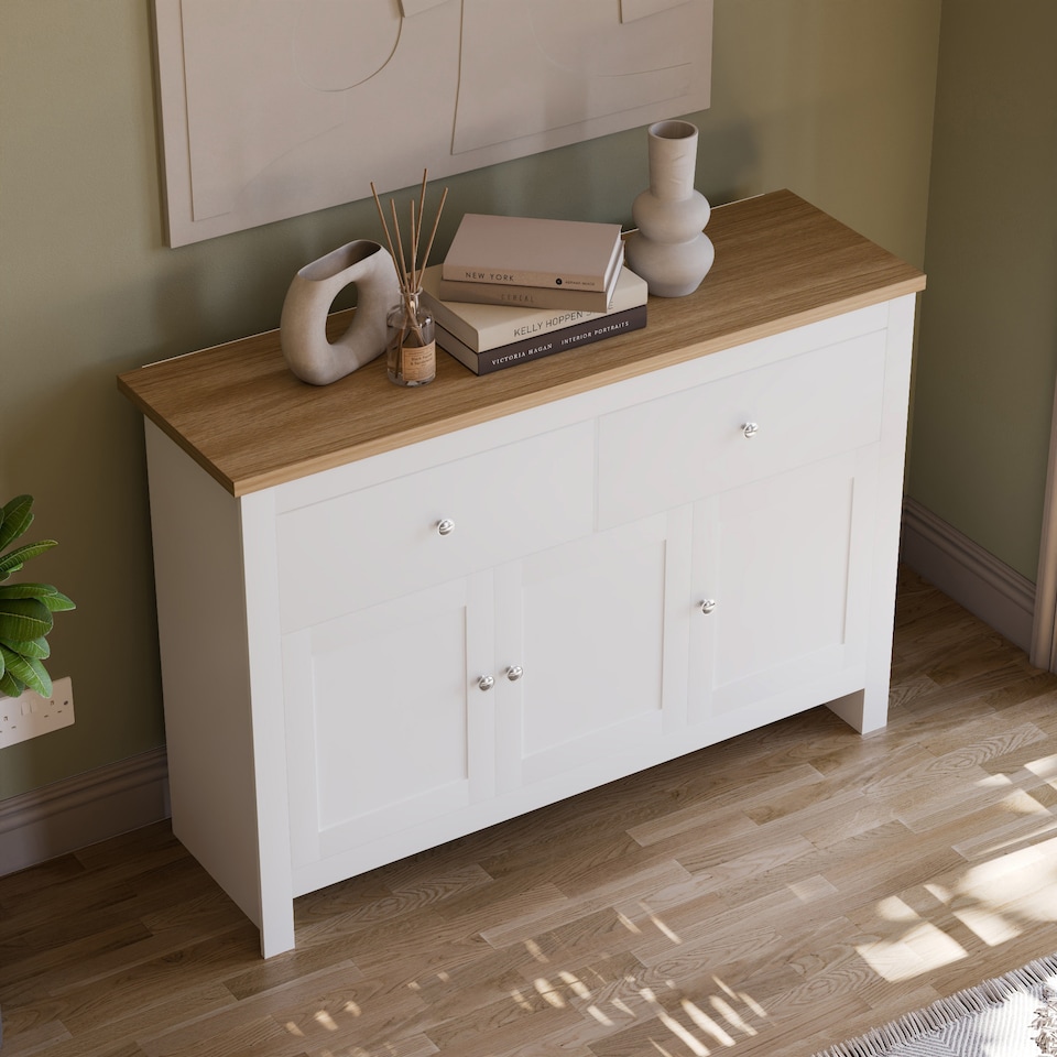 image 1 of Vida Designs Arlington 2 Drawer 3 Door Sideboard Shaker Buffet Cabinet Storage, White & Oak | White | White & Oak | 1