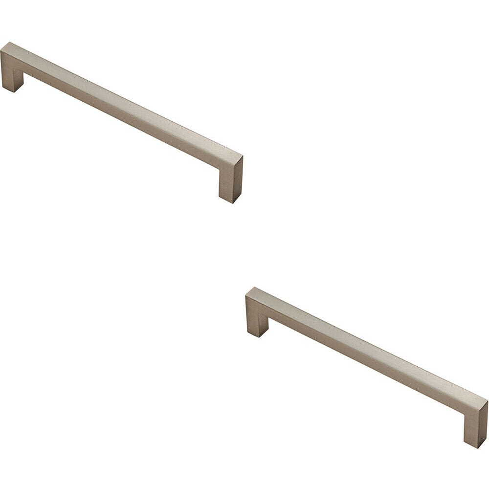 Loops 2x Square Block Pull Handle 170 x 10mm 160mm Fixing Centres Satin Nickel in Metallics