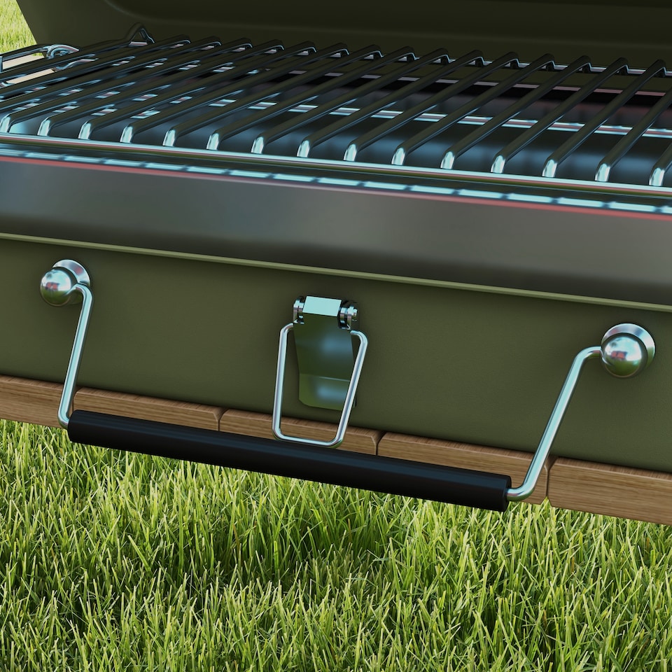 image 1 of Outsunny Portable BBQ Grill with Suitcase Design for Camping Picnic Party, Green