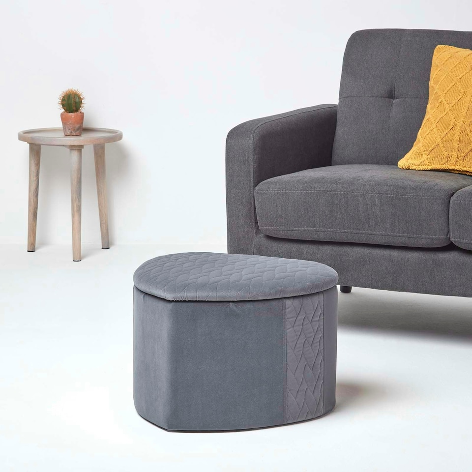 image 1 of Homescapes Arundel Heart-Shaped Velvet Footstool with Storage, Grey