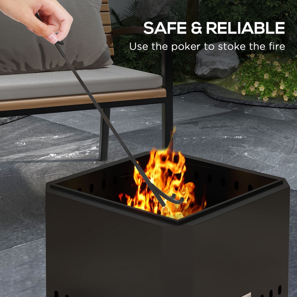 image 1 of Outsunny Smokeless Portable Fire Pit, Square Metal Bonfire Stove, Black