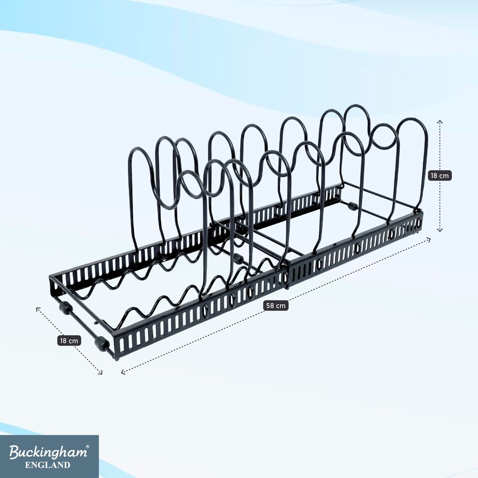 image 1 of Buckingham Expandable Pot, Pan & Lid Organising Rack 8 Dividers - Black | Black