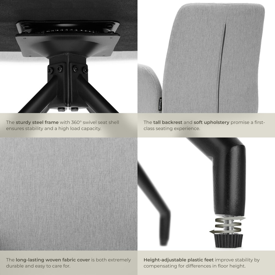 image 1 of Swivel Chair Daya - upholstered, robust fabric, 55.5 x 58 x 87 cm - Set of 4 Grey | Light Grey