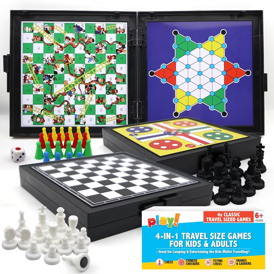 image 1 of 4-in-1 Travel Games Set – Mini Magnetic Snakes & Ladders, Chess, Flying Chess & Checkers, Pocket-Sized Fun for Kids & Adults on the Go