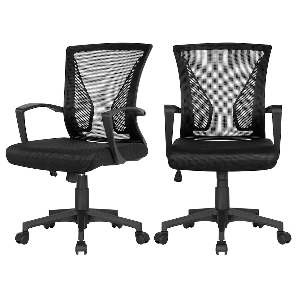 image 1 of Yaheetech Set of 2 Ergonomic Mesh Office Chair Mid-Back Black | Black