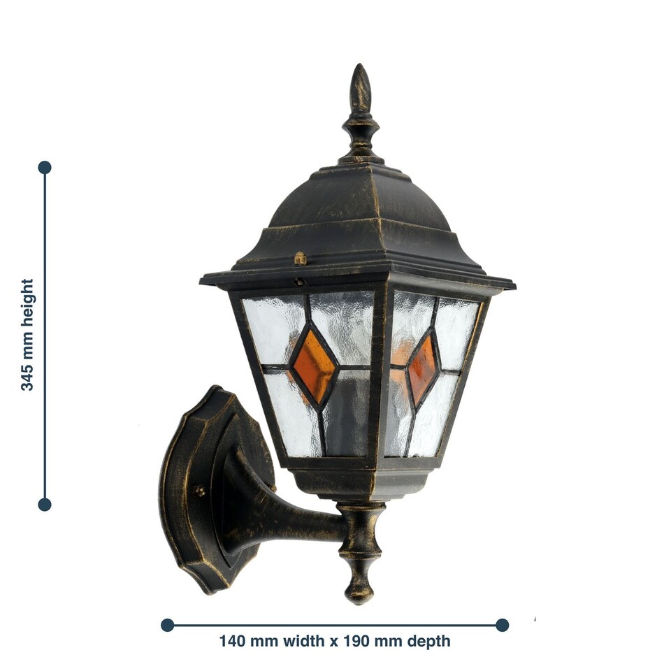 image 1 of Morecambe - Black with Brushed Gold IP44 Outdoor Wall Light | Black | Clear | 1