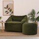 image 1 of Natalia Velvet Adults Bean Bag Armchair and Pouffe, Ready Filled Large Beanbag and Footstool Olive Green | Green | Olive Green | XL | 2