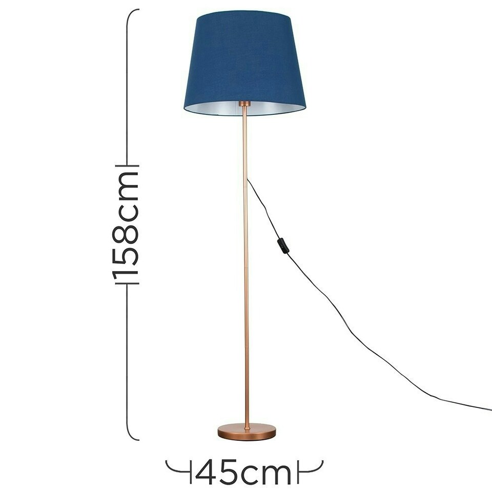 image 1 of ValueLights Modern Copper Metal Standard Floor Lamp With Navy Blue Shade