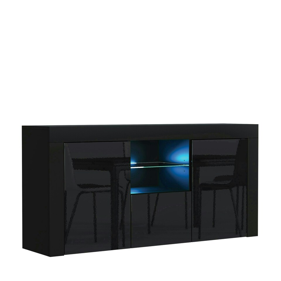 image 1 of Black TV Unit 145cm Gloss Doors Free LED Modern Media Cabinet Black