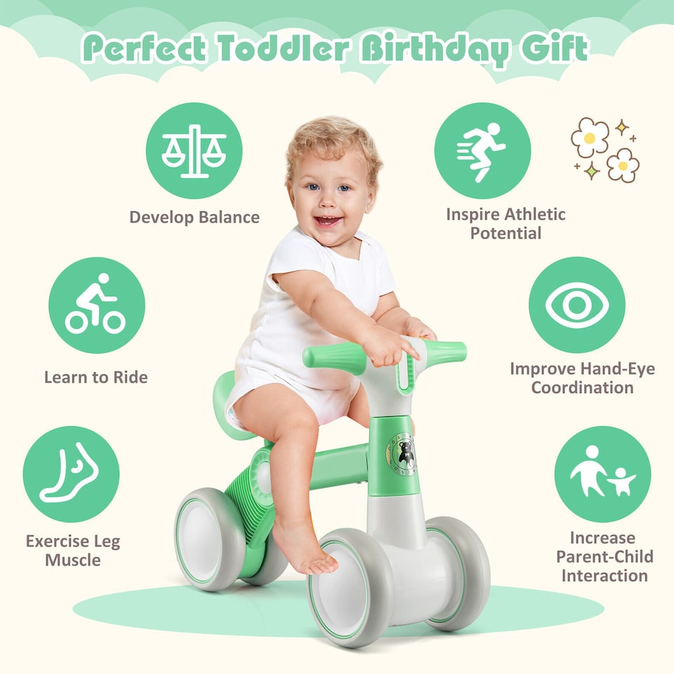 image 1 of COSTWAY Cute Baby Balance Bike Childrens Bicycle Green