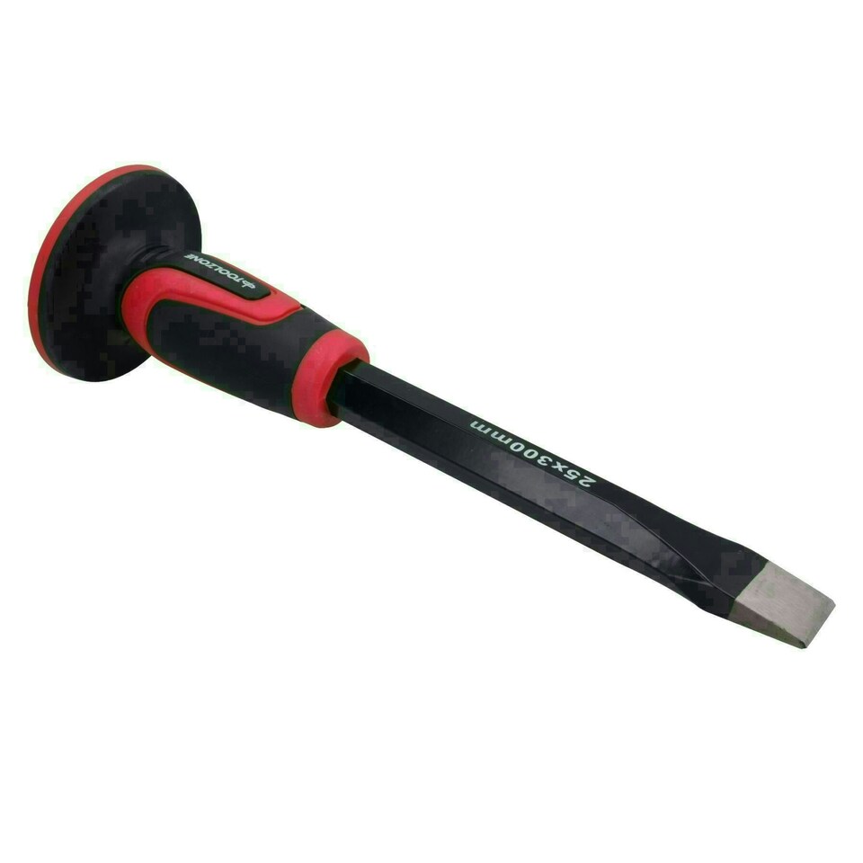 image 1 of Soft Grip Guarded Handled Cold Chisel 300mm x 25mm for Masonry Bricks Blocks