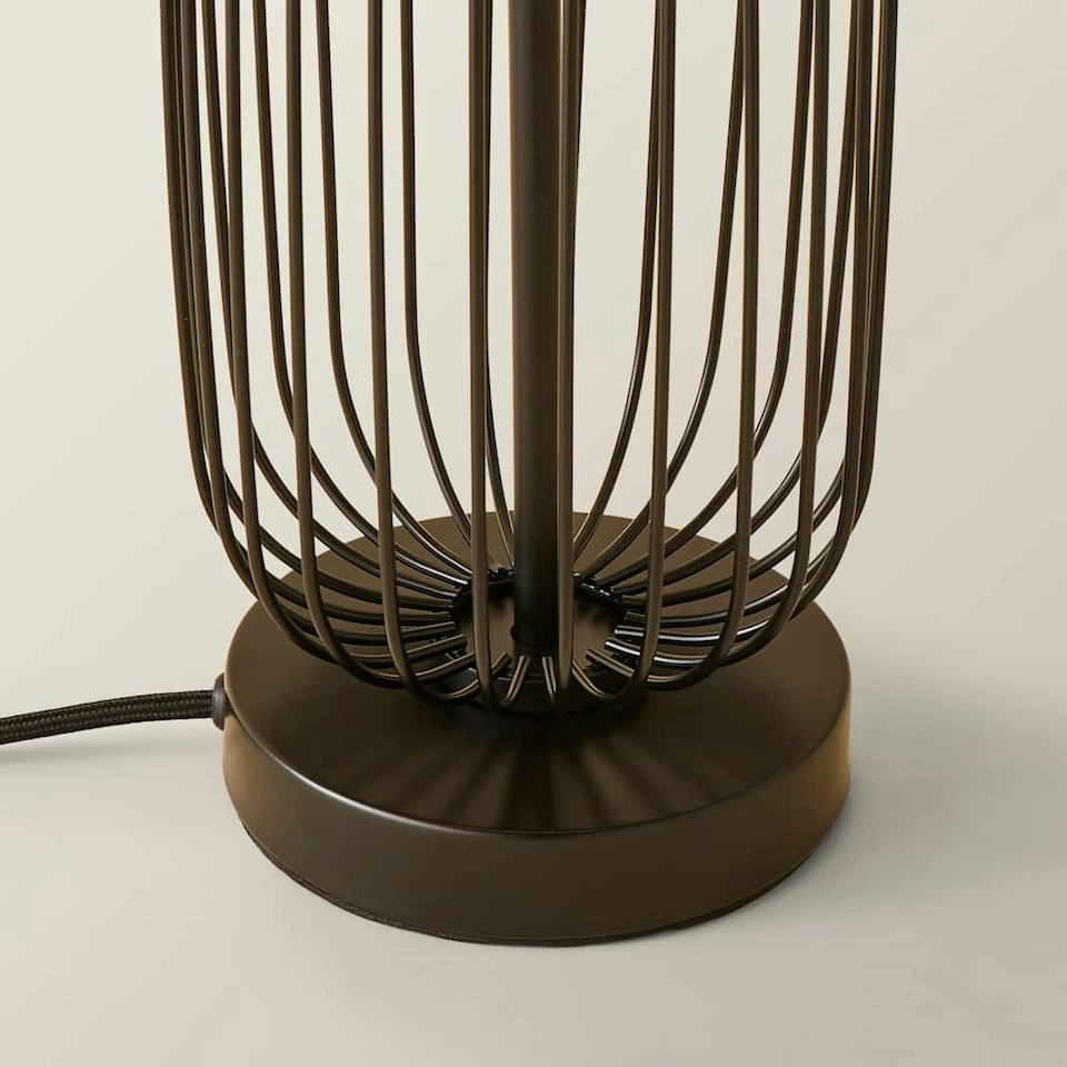 image 1 of ValueLights Gabbia Matte Black Metal Table Lamp with Small Black Drum Shade