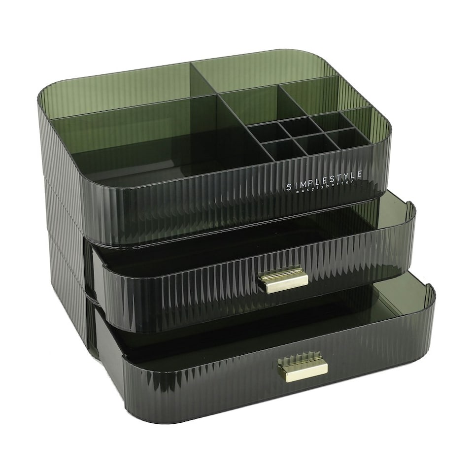 image 1 of Living and Home Desktop Makeup Cosmetic Organizer with Drawers - Dark Green
