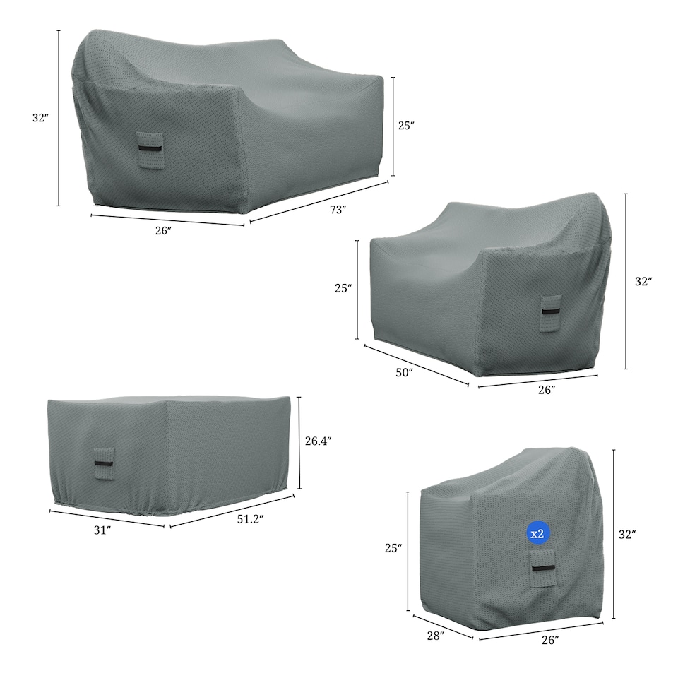 image 1 of Covers&All Patio Furniture Conversation Set Cover, 5 Piece Outdoor Furniture Covers, 1 Sofa Cover, 73 in W x 26 in D x 32 in H, Charcoal Gray