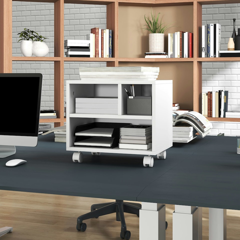 image 1 of HOMCOM Printer Stand with Storage Printer Cart on Wheels for Home Office White