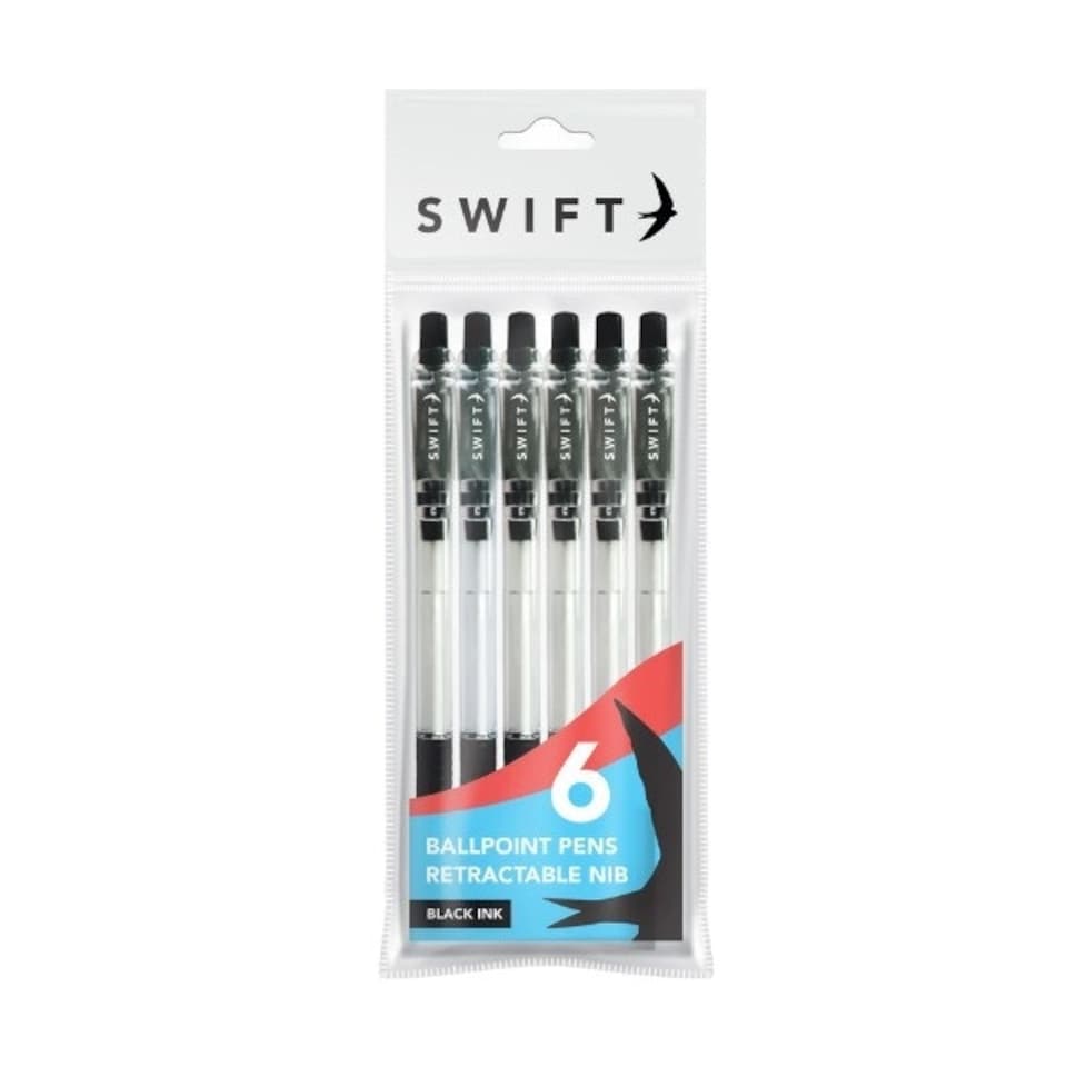image 1 of Pack of 6 Black Retractable Ballpoint Pens
