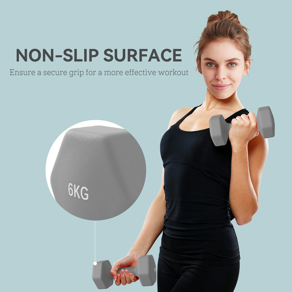 image 1 of SPORTNOW Set of 2 Hexagonal Dumbbells Weights Pair, 2 x 6kg, Grey