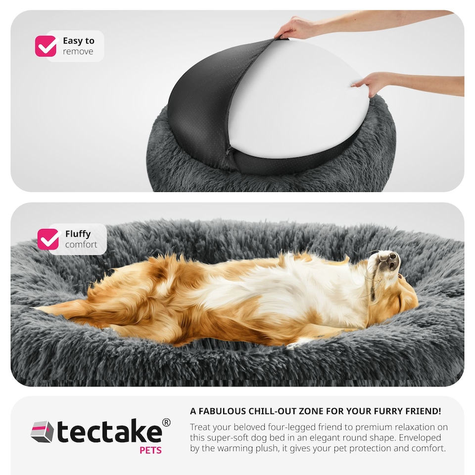 image 1 of Dog Bed Maja - round with long plush, thick padding with raised edge, washable and non-slip | Grey | grey | L | 1
