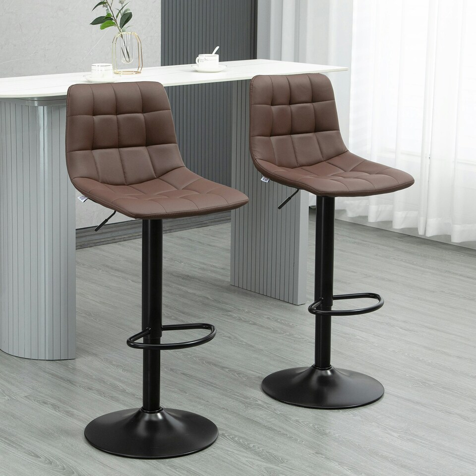 image 1 of HOMCOM Bar Stools Set of 2 Adjustable Counter Barstools W/ Footrest Brown