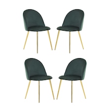 Set of 4 Lucia Ergonomic Velvet Dining Chairs with Wooden Legs, Modern Upholstered Accent Chair | Green