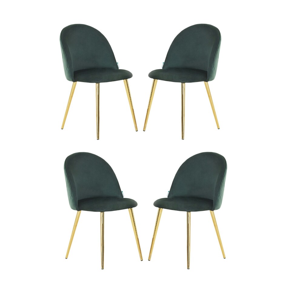 image 1 of Set of 4 Lucia Ergonomic Velvet Dining Chairs with Wooden Legs, Modern Upholstered Accent Chair | Green