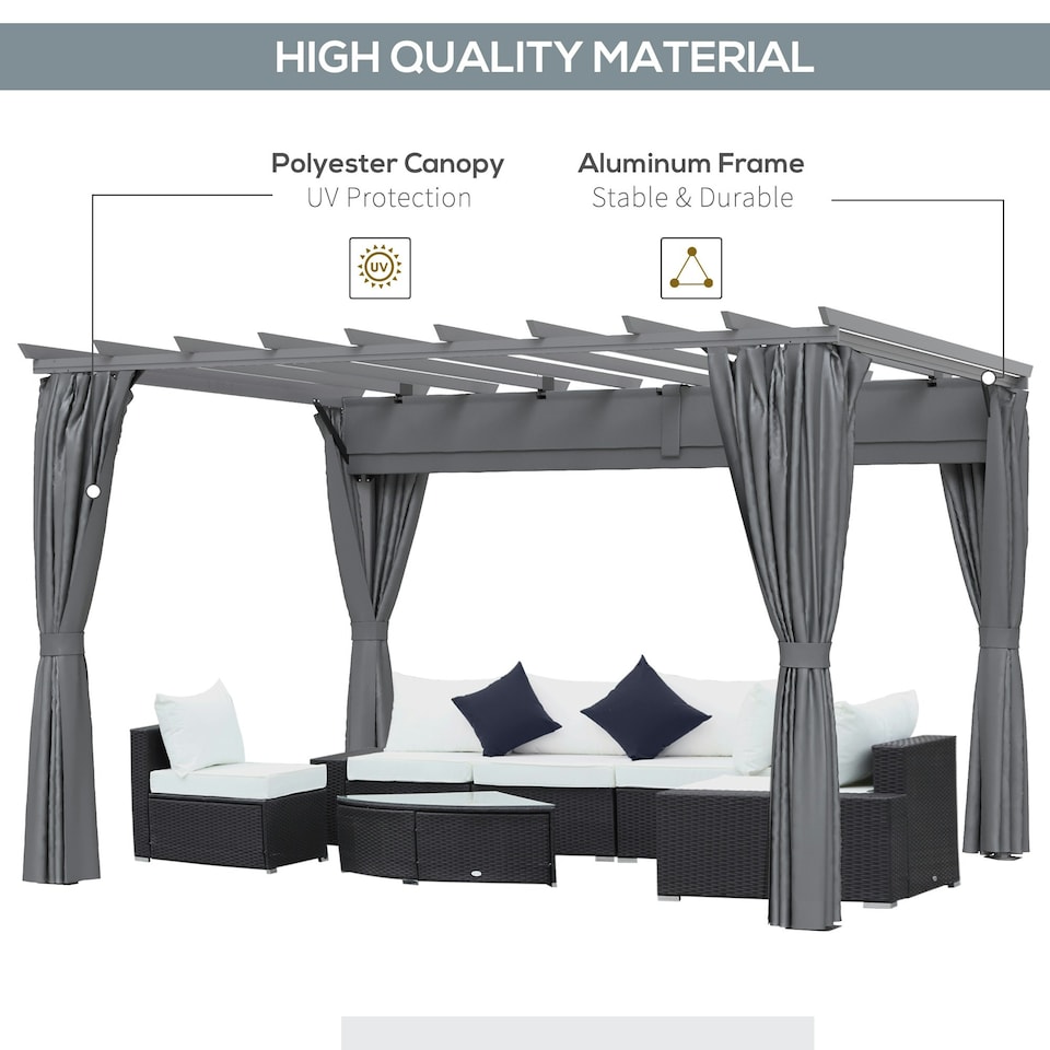 image 1 of Outsunny 3.6 x 3(m) Outdoor Retractable Pergola Gazebo Sun Shade Canopy Curtains