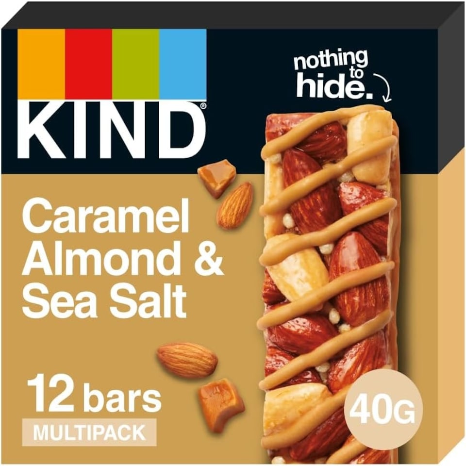 image 1 of KIND Bars, Gluten Free Snack Bars, Caramel Almond & Sea Salt, High Fibre, Healthy Snack, No Artificial Colours, Flavours or Preservatives, Multipack 12 x 40g