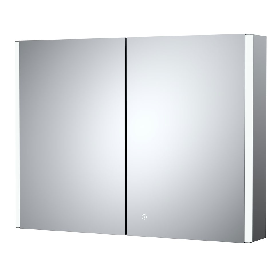 image 1 of Rectangular 2 Door Touch Sensor Mirror Cabinet with 2 Shelves, Demister & Shaver Socket, 800mm - White/Chrome Silver