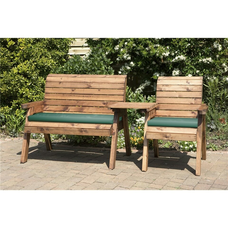 image 1 of Wooden 3 Seat Straight Companion Set With 1 x Bench Cushion Green,1 x Chair Cushion Green & 1 x Fitted Cover