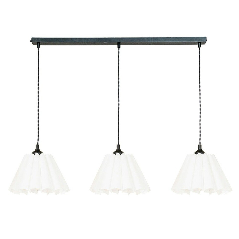 image 1 of ValueLights Lauren White Pleated Shade 3 Drop Bar Matte Black Diner Ceiling Pendant Light Black