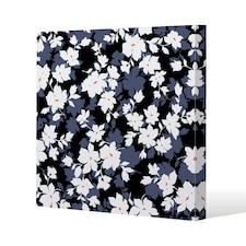 White, Black & Purple Flowers (Canvas Print) 90 x 90 x 4cm