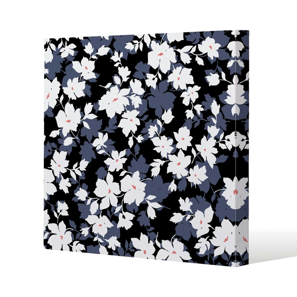 image 1 of White, Black & Purple Flowers (Canvas Print) 90 x 90 x 4cm