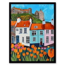 Day English Town Tulips Colourful Living Room Black Framed Wall Art Print A4