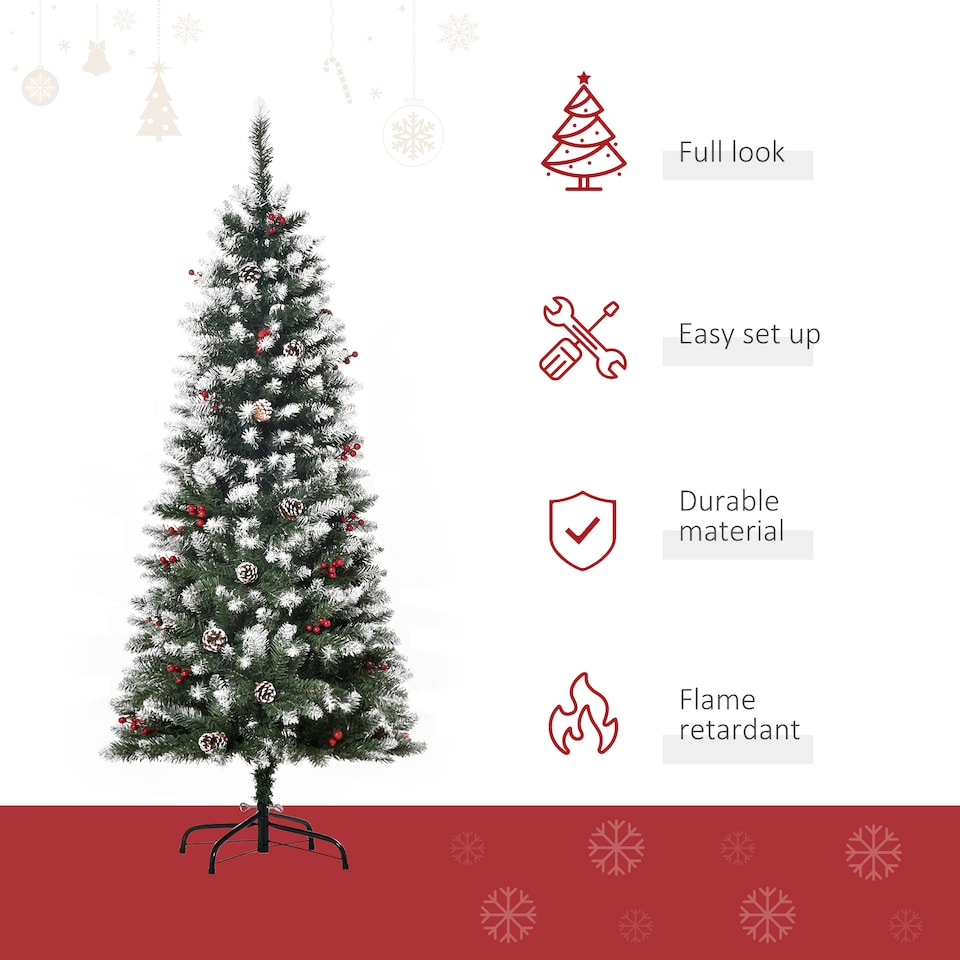 image 1 of HOMCOM 5FT Artificial Christmas Tree mas Pencil Tree with Red Berries and Pinecones Holiday Home Indoor Decoration with Foldable Feet, Green