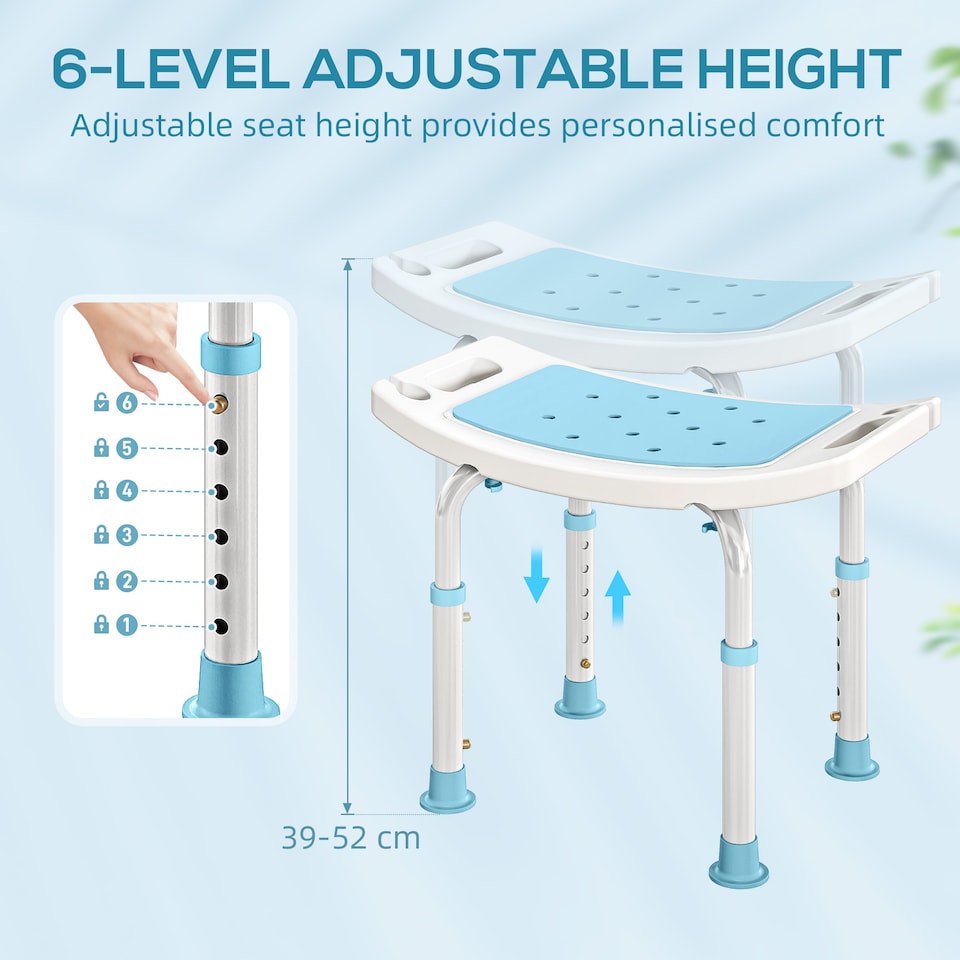image 1 of HOMCOM Adjust Aluminium Bath Stool Shower Non-Slip w/ Shower Hole, Turquoise | Green