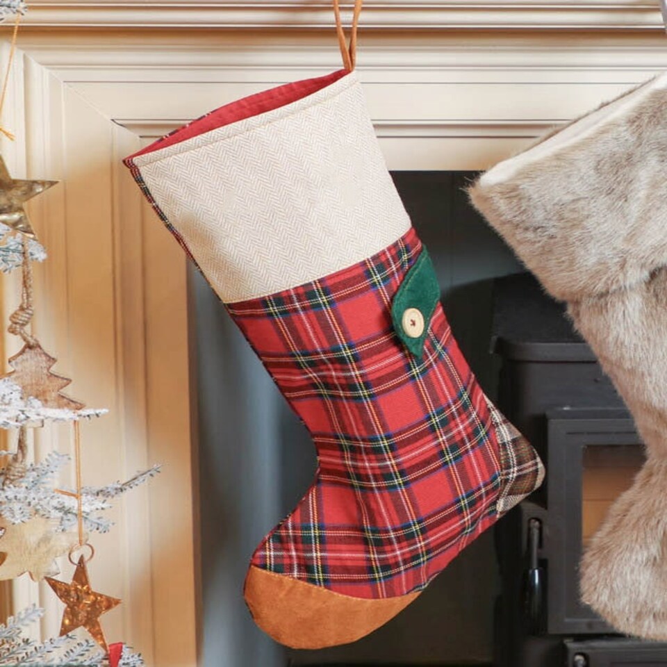 image 1 of Red Tartan Patchwork Stocking