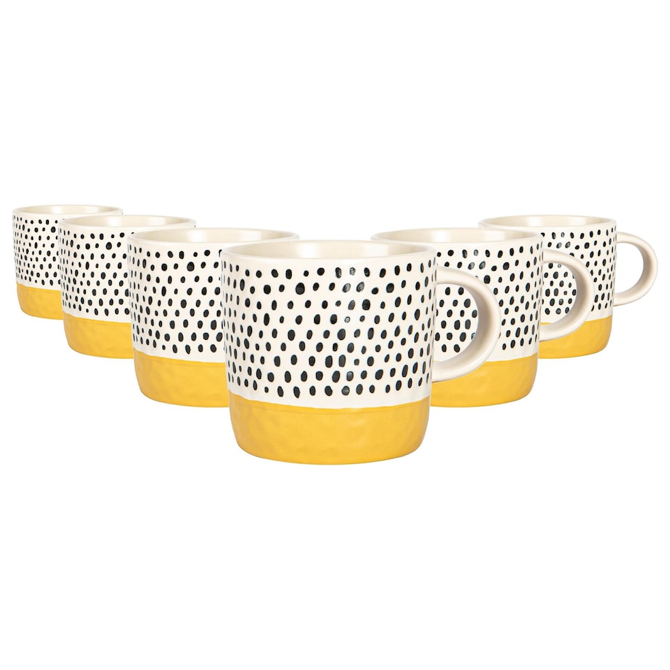 image 1 of Nicola Spring Ceramic Dipped Dots Coffee Mugs - 385ml - Mustard - Pack of 6 | Yellow | Mustard