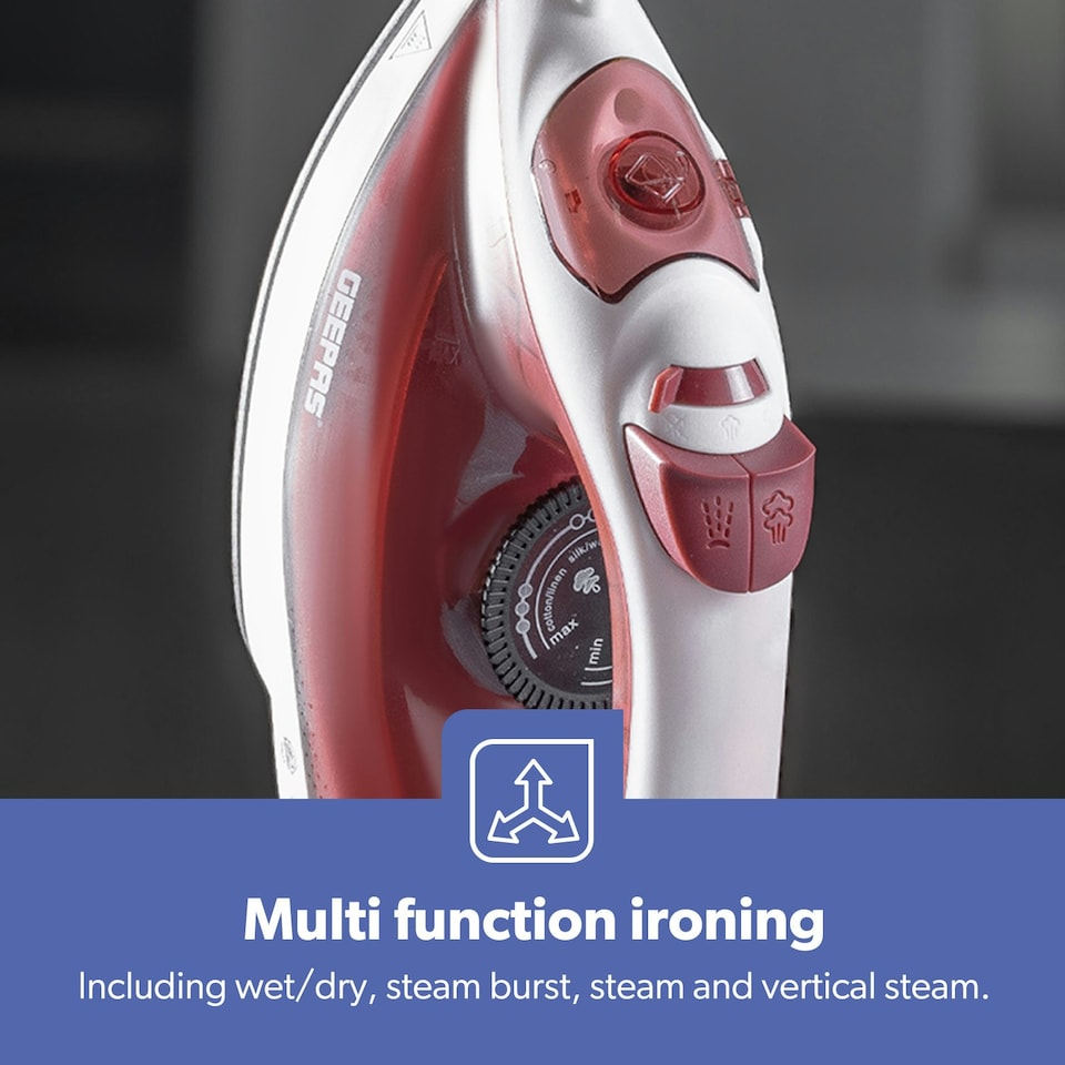 image 1 of GEEPAS Steam Iron | 30s Fast Heat-Up, 1800W Red