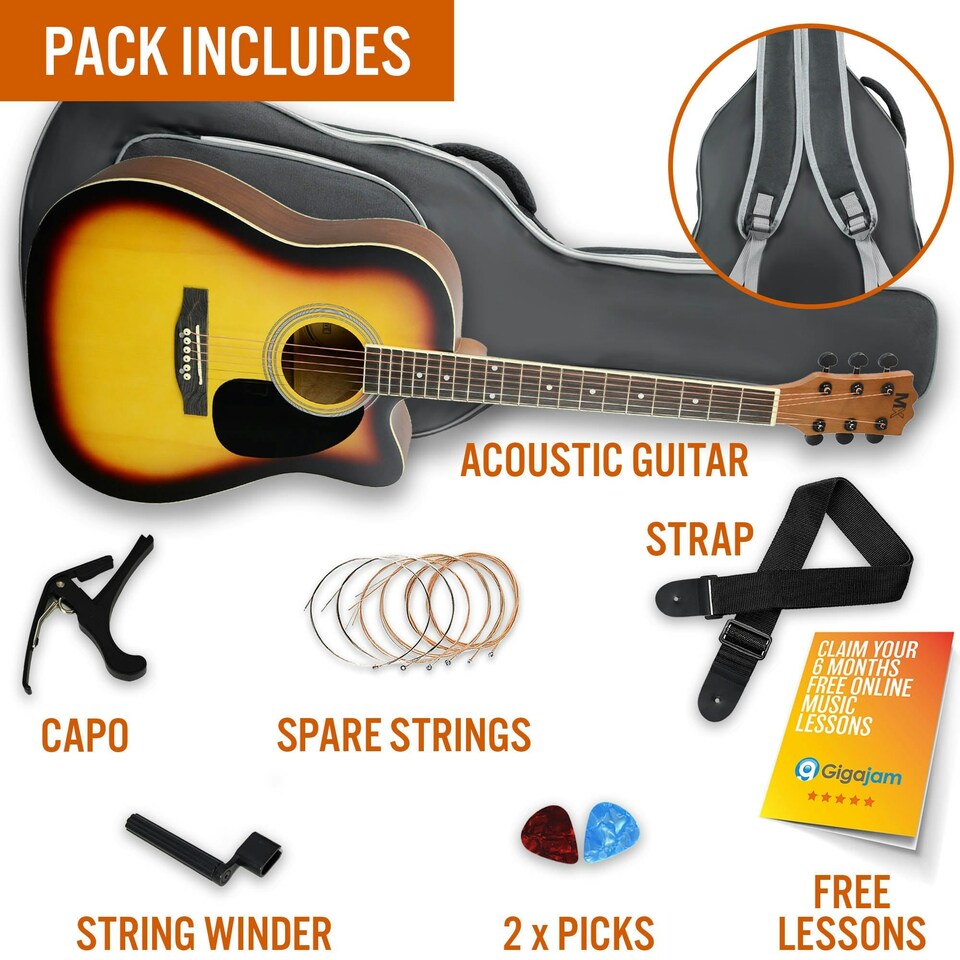 image 1 of MX by 3rd Avenue Cutaway Acoustic Guitar Pack Brown
