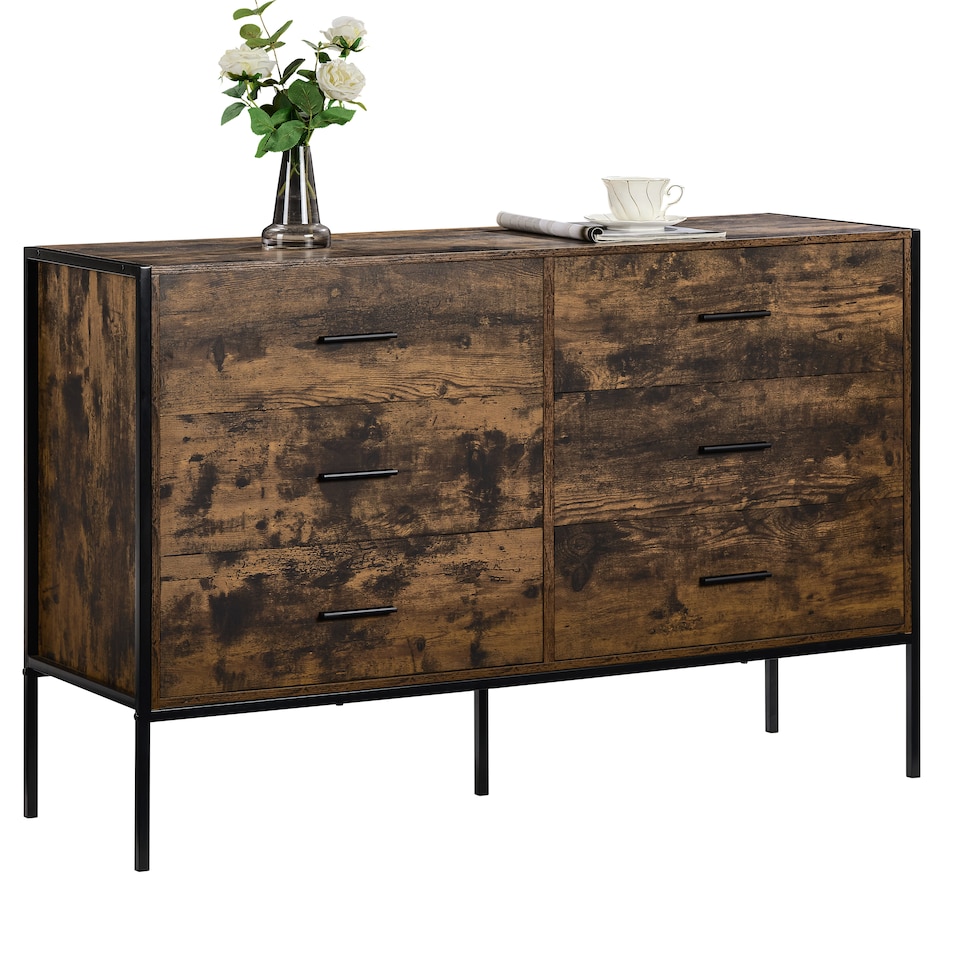 image 1 of Vida Designs Brooklyn 6 Drawer Chest of Drawers Industrial Bedroom Storage, Dark Wood