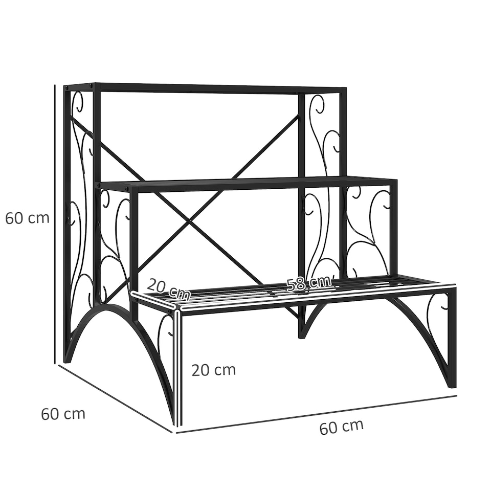 image 1 of Outsunny 3-Tier Metal Plant Stand for Garden Balcony Indoor Outdoor, Black | Black | Black