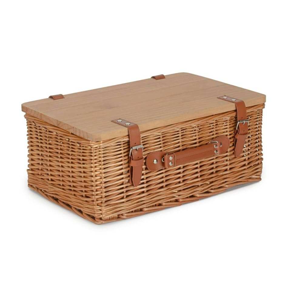 image 1 of Double Steamed Empty Picnic Basket with Pinewood Lid Brown | XL