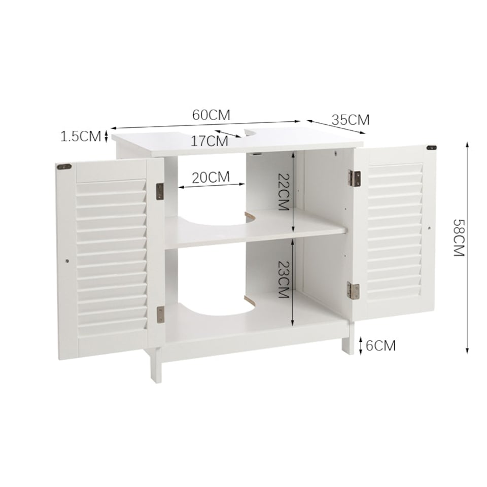 image 1 of Living and Home Under Sink Bathroom Cabinet with 2 Shutter Doors White