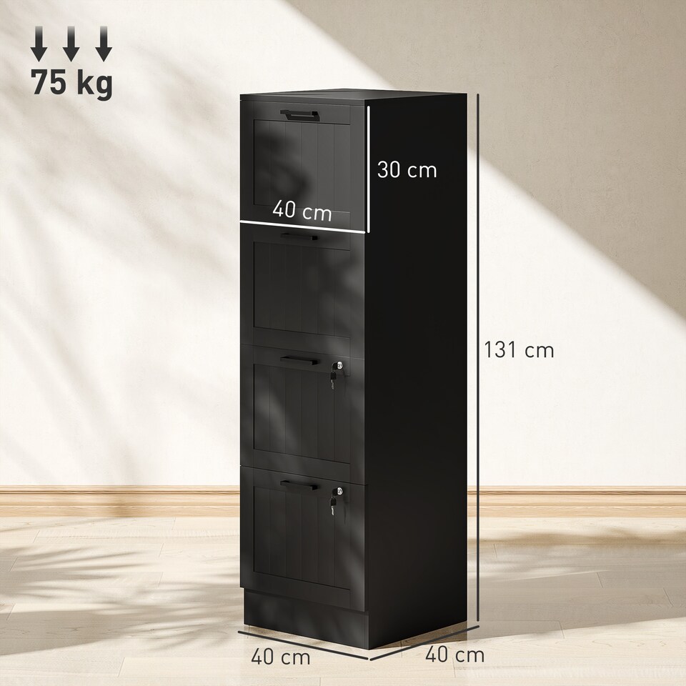 image 1 of HOMCOM 4 Drawer File Cabinet with Lock and Adjustable Hanging Bars, Black
