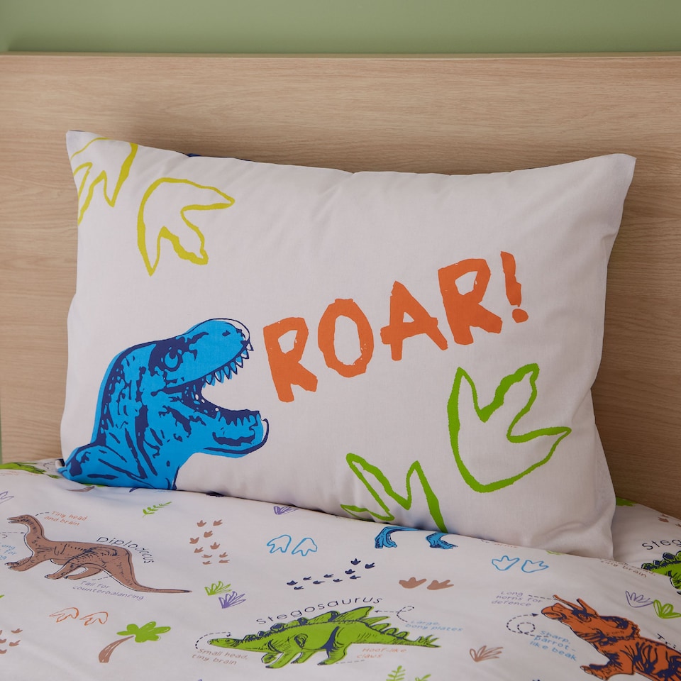 image 1 of Prehistoric Dinosaurs Reversible Duvet Cover Set | Cream | Natural | Toddler