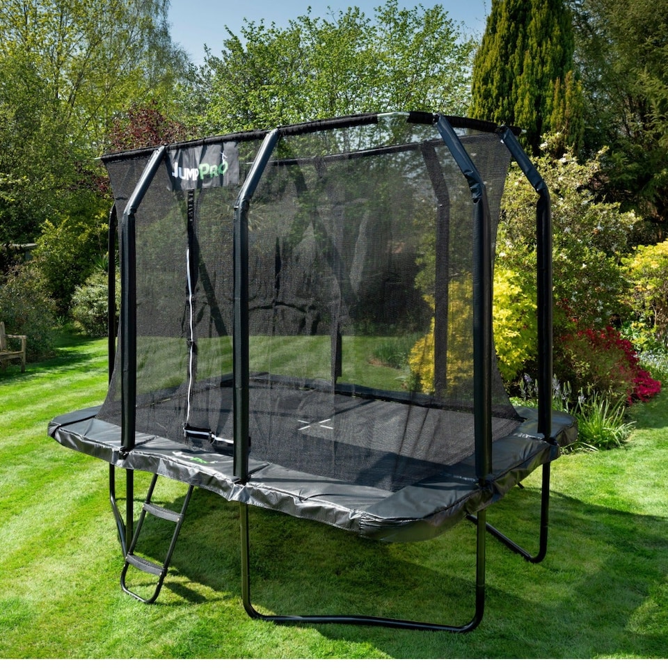 image 1 of 10ft x 7ft JumpPRO® Xcel Black Rectangular Trampoline with Enclosure.