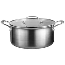 Prochef HexGuard 24cm Tri-Ply Casserole Dish with Glass Lid | Silver