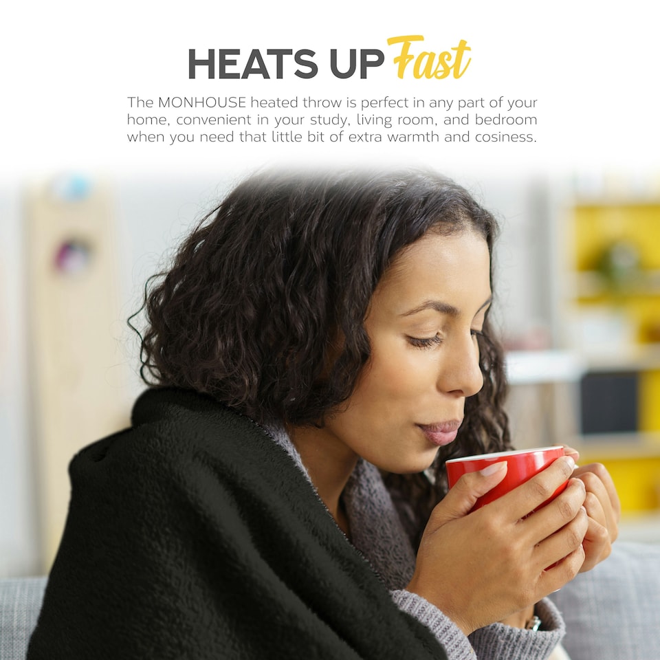 image 1 of MONHOUSE Heated Throw - Electric Blanket - Digital Controller - 9H Timer, 9 Heat Settings, Auto Shutoff - Single 130X160Cm | Grey | Grey Shearling | 1